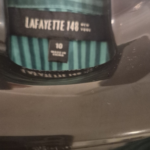 Lafayette 148 New York Teal/ Green Striped Button Down Shirt - Picture 3 of 5